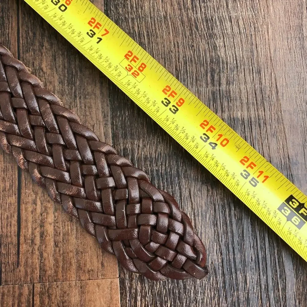 VTG Woven Belt Braided Leather Floral Buckle Jennifer Graham Size Small Brown